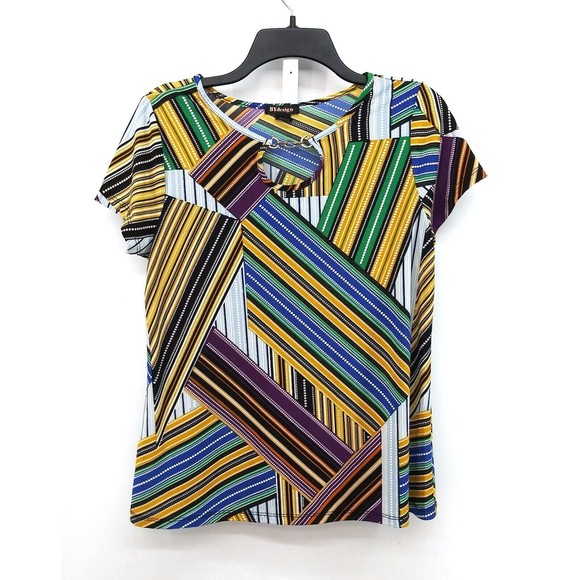 By Design Shirt Women Medium Multicolor Eyelet Chain Short Sleeve Blouse - Picture 1 of 6